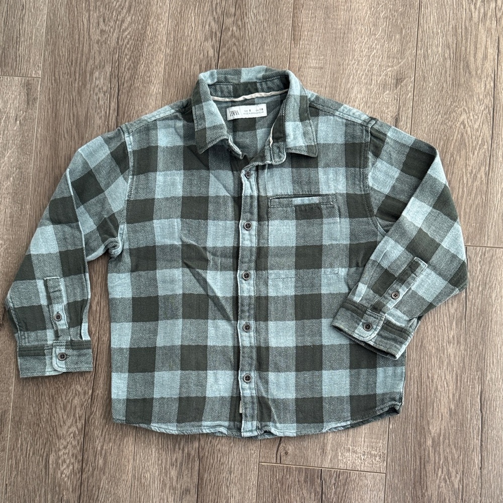 Zara Kids Plaid Button down Collar Shirt - Blue and Gray